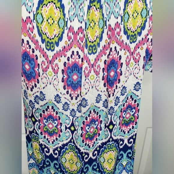 Farmers Market by One World Top S Ikat Tie Neck Popover Sequins Flutter Sleeves - Picture 8 of 13